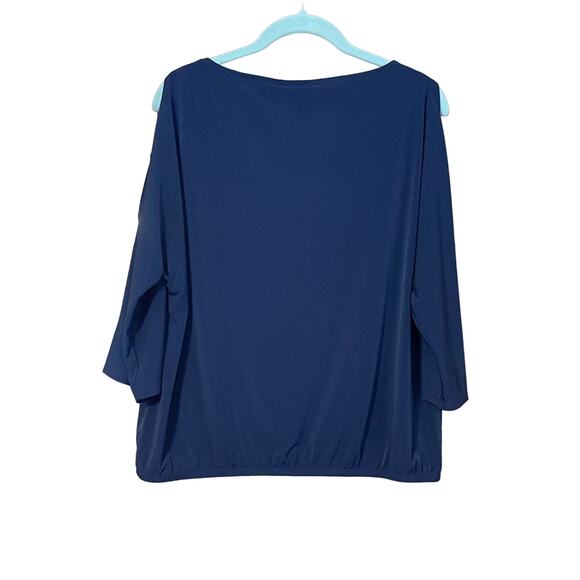 Chico's Women's Oversized Blue Cold Shoulder 3/4 Sleeve Pullover Top Size Medium - Picture 5 of 6